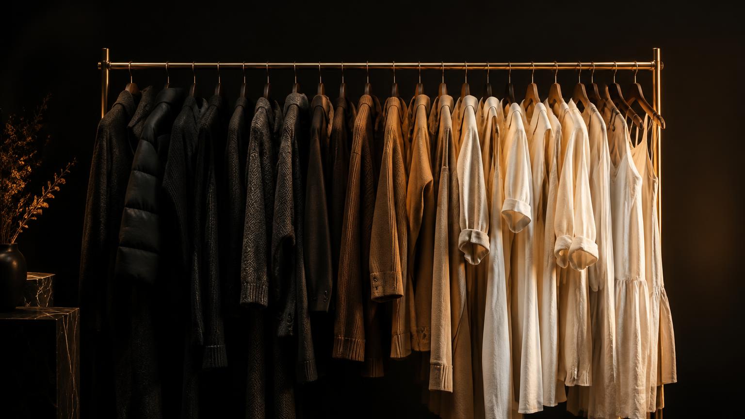 Kledingrek in overgang van winterkleuren naar zomerkleuren